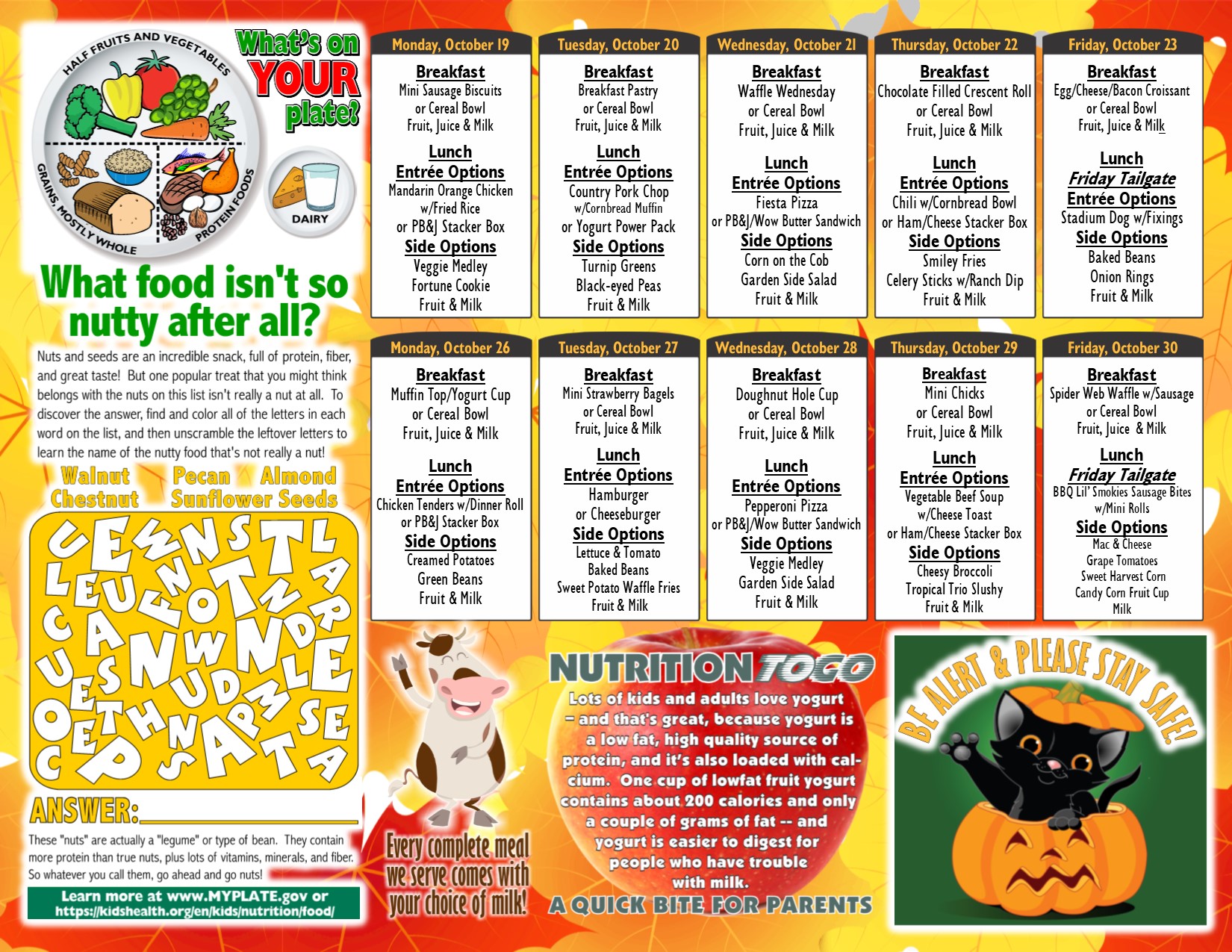Graphic of monthly cafeteria menu